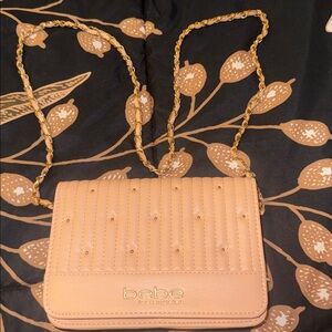 Bebe Nude Quilted Crossbody with Gold Chain
